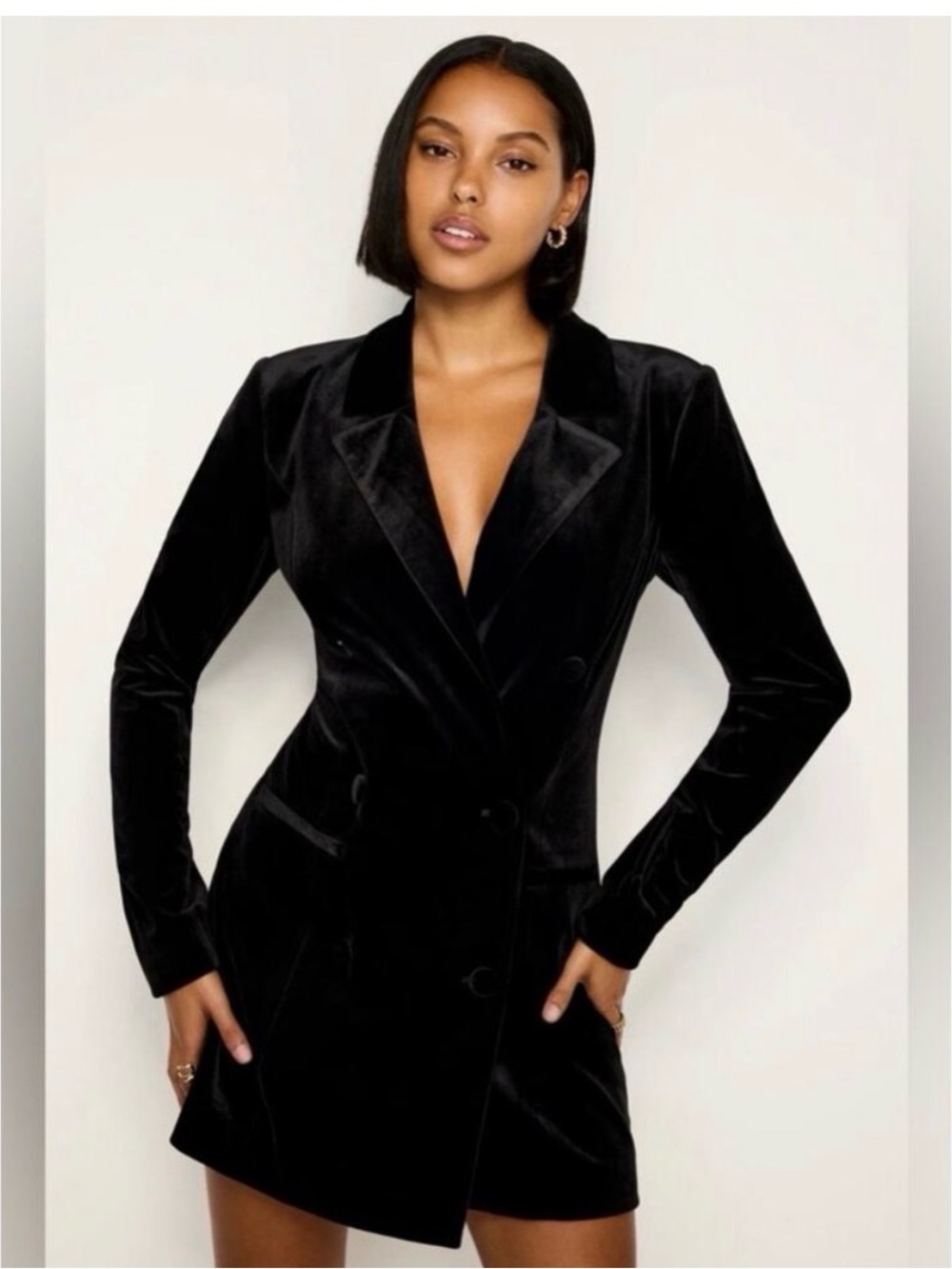 Good American Velvet Exec Blazer Mini Dress Black XS